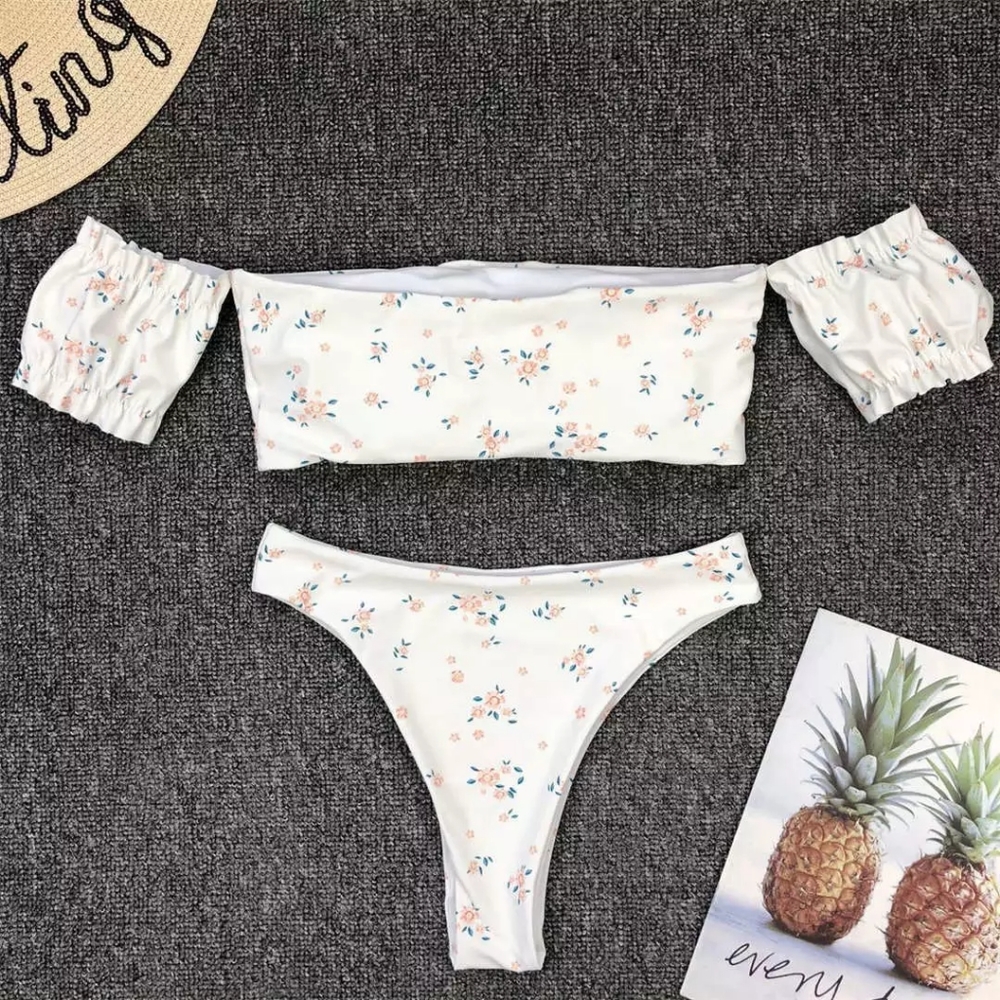 Ivory Boho Off Shoulder Bandeau High Waist Bikini - Picture 5 of 9